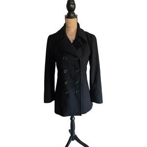 J Crew solid black double breasted peacoat with pockets, size xs